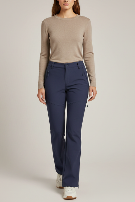 Pantalon Randonnée Bleu Marine Doublé Polaire Extensible Femme - Polyester