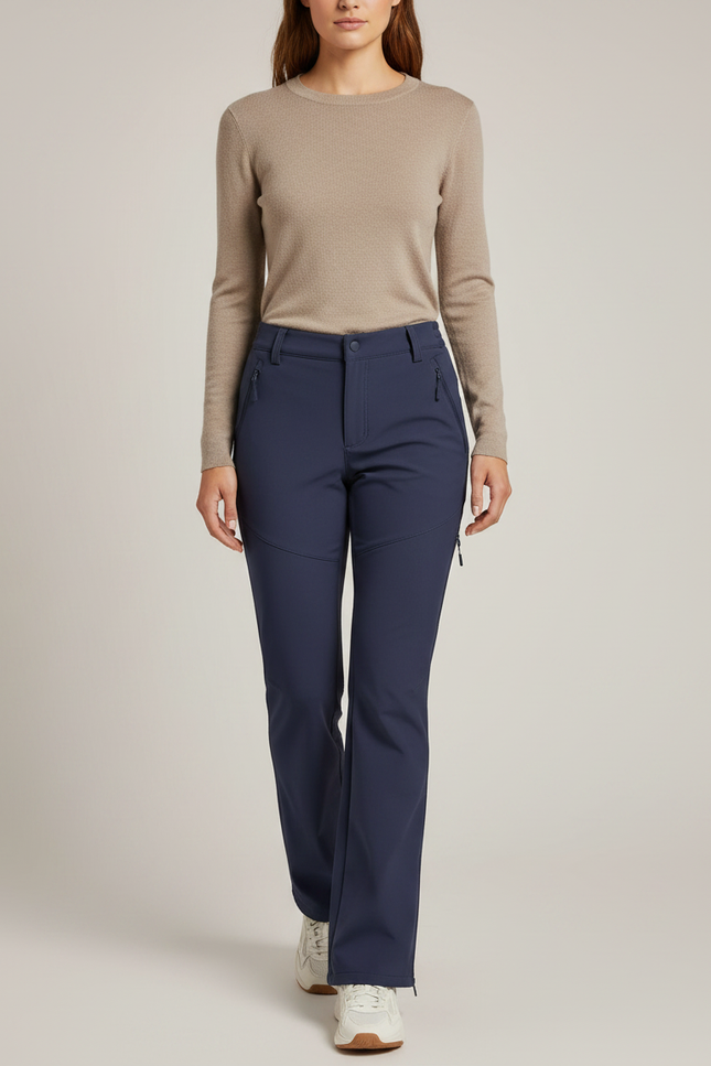 Pantalon Randonnée Bleu Marine Doublé Polaire Extensible Femme - Polyester