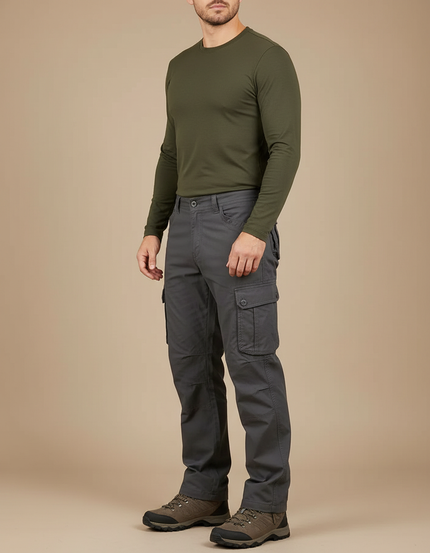 Pantalon Randonnée Cargo Gris Homme Coton Multi-Poches Tactique