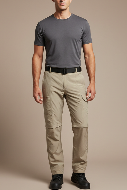 Pantalon Randonnée Beige Convertible Léger Homme - Polyester