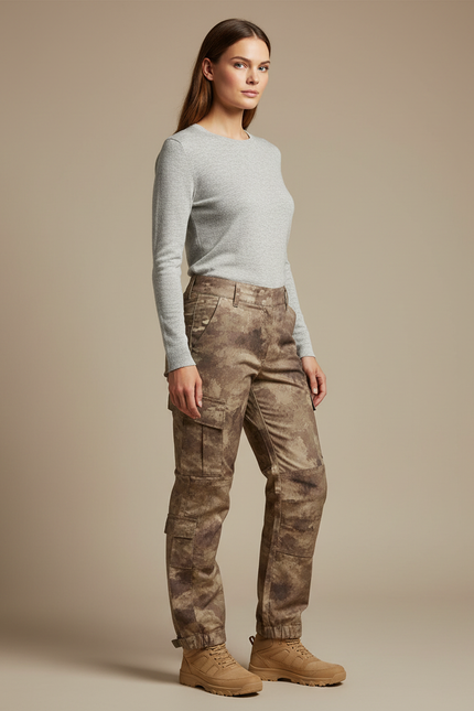 Pantalon Randonnée Camouflage Cargo Robuste Femme - Imprimé Toile