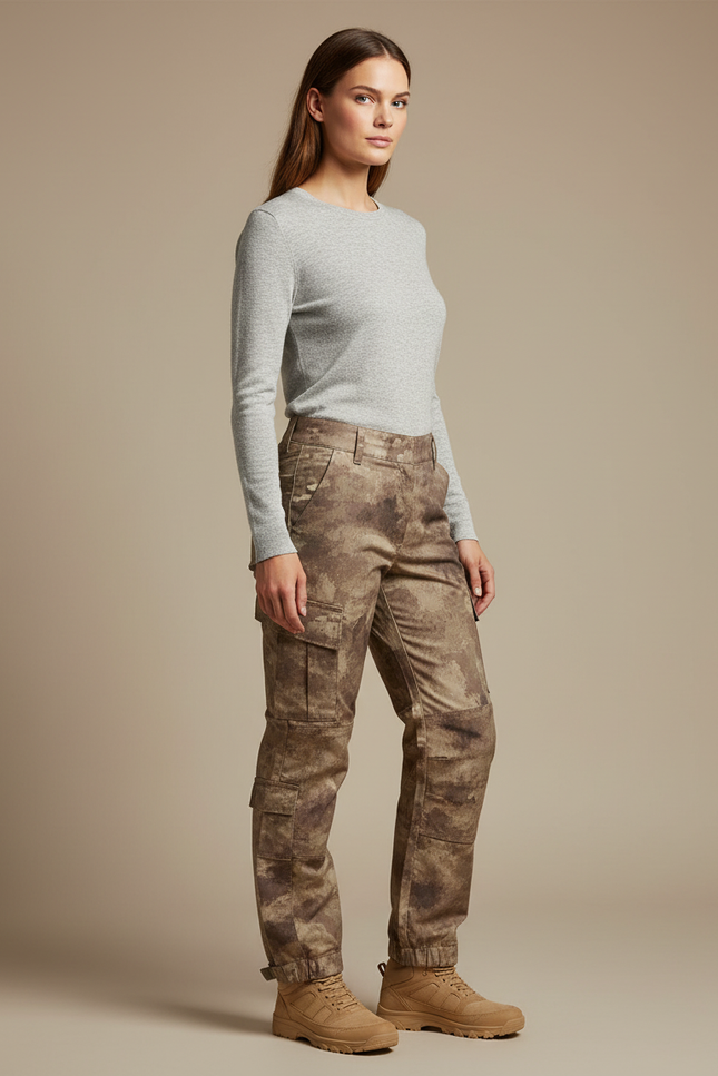 Pantalon Randonnée Camouflage Cargo Robuste Femme - Imprimé Toile