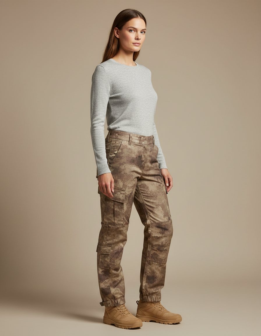 Pantalon Randonnée Camouflage Cargo Robuste Femme - Imprimé Toile