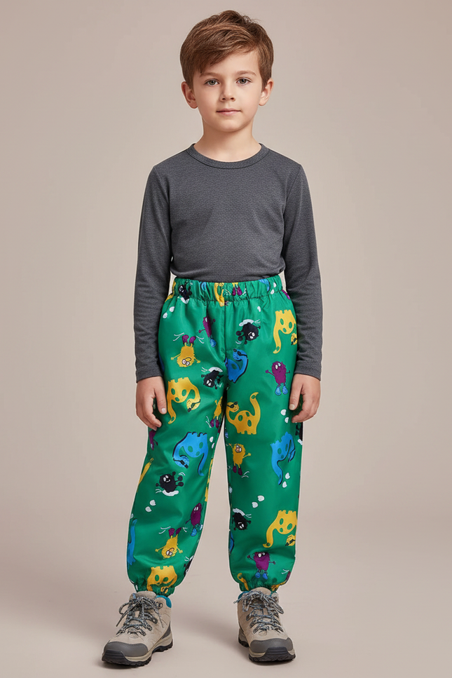 Pantalon Randonnée Vert Enfant Imperméable Motifs Dinosaures - Polyester