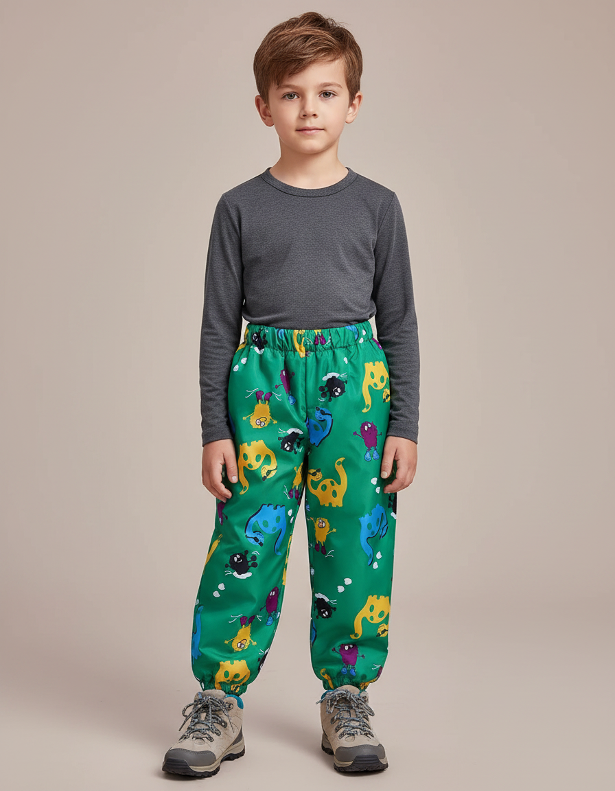 Pantalon Randonnée Vert Enfant Imperméable Motifs Dinosaures - Polyester