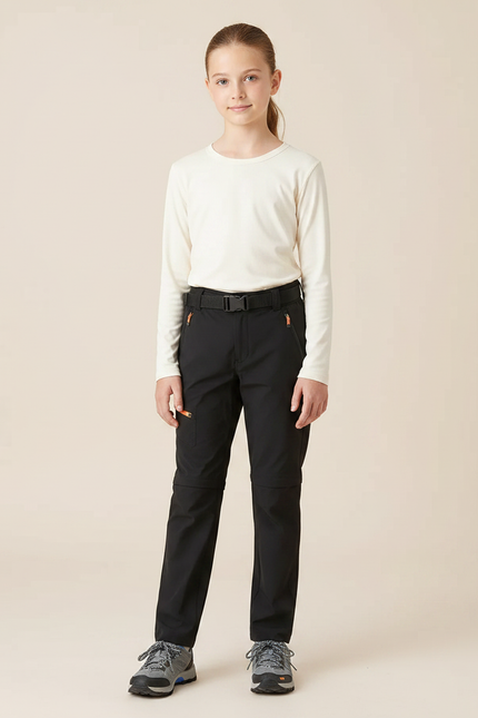 Pantalon Randonnée Noir Convertible Séchage Rapide Enfant - Polyester