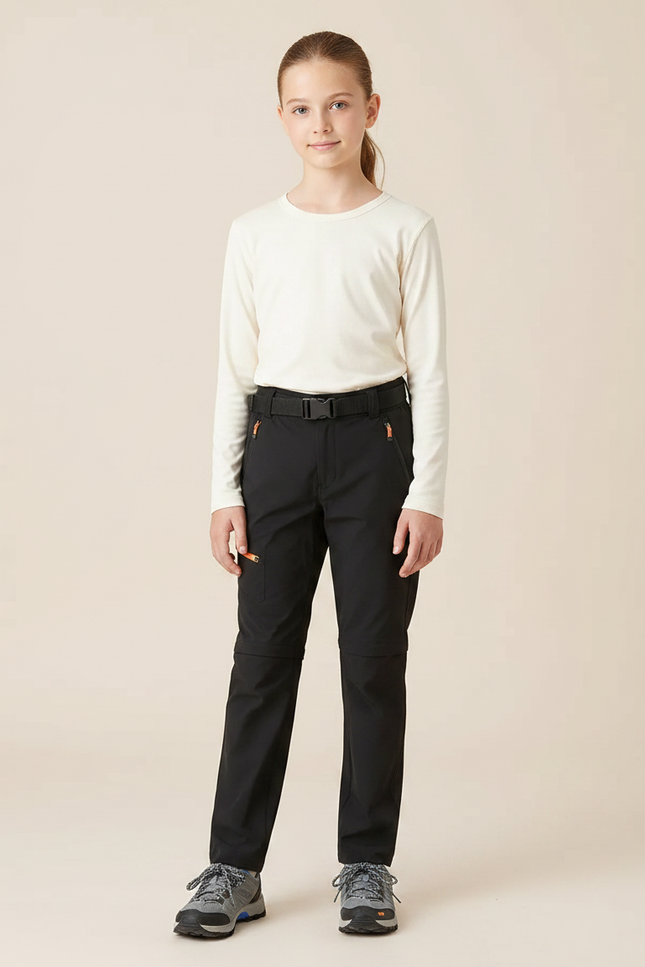 Pantalon Randonnée Noir Convertible Séchage Rapide Enfant - Polyester