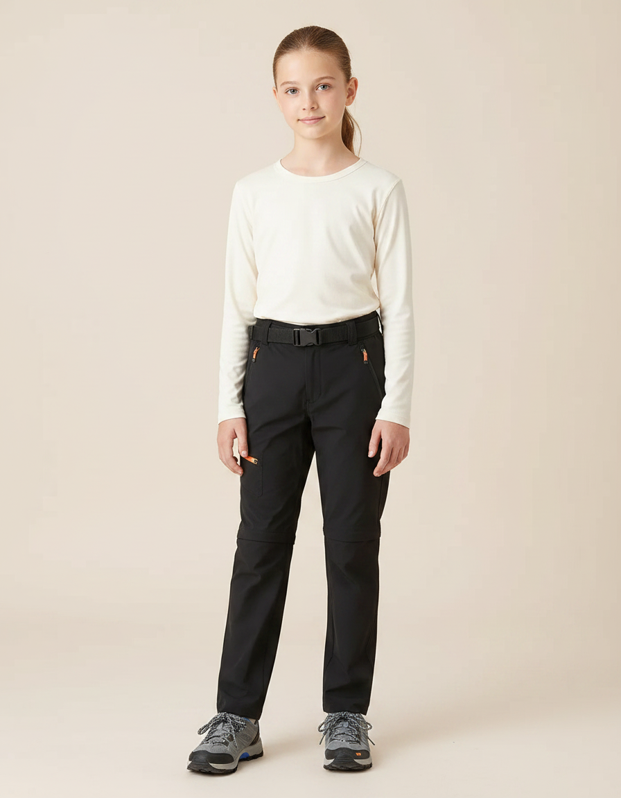 Pantalon Randonnée Noir Convertible Séchage Rapide Enfant - Polyester