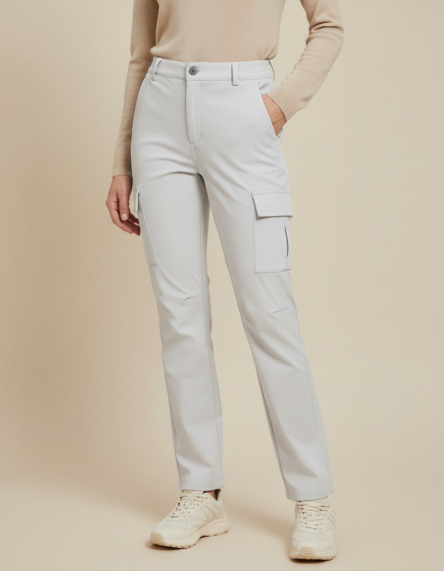 Pantalon Randonnée Gris Cargo Coupe Droite Femme - Simili cuir