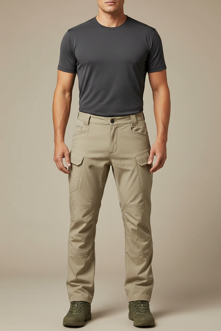 Pantalon Randonnée Cargo Kaki Confortable Résistant Homme - Polyester