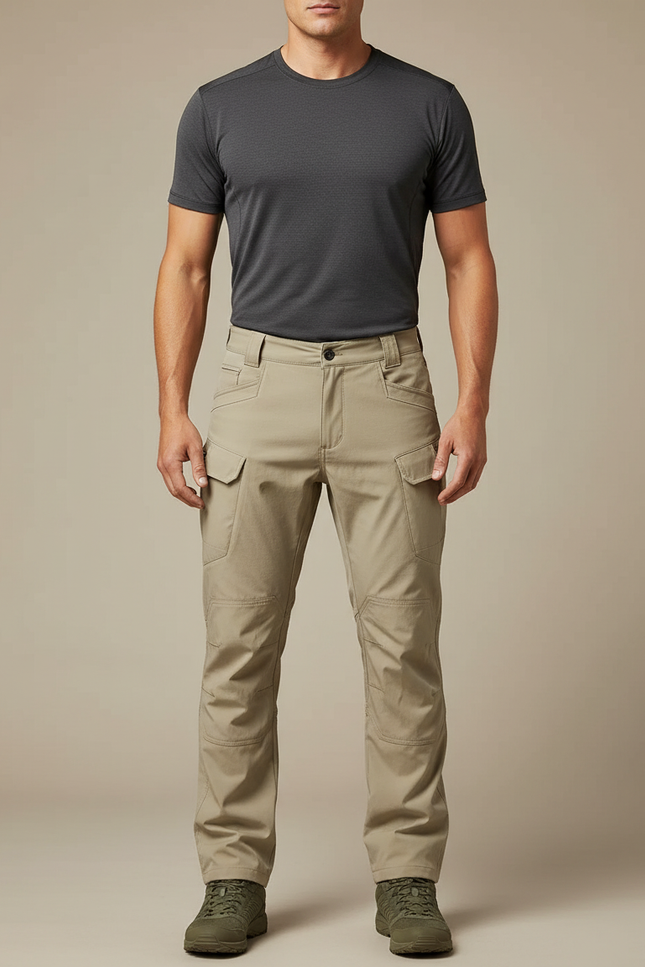 Pantalon Randonnée Cargo Kaki Confortable Résistant Homme - Polyester