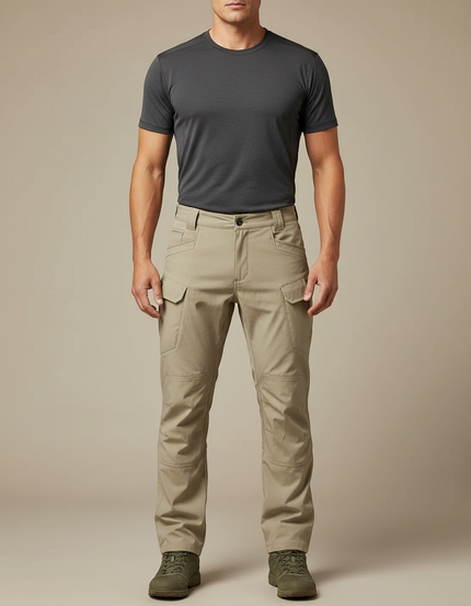 Pantalon Randonnée Cargo Kaki Confortable Résistant Homme - Polyester