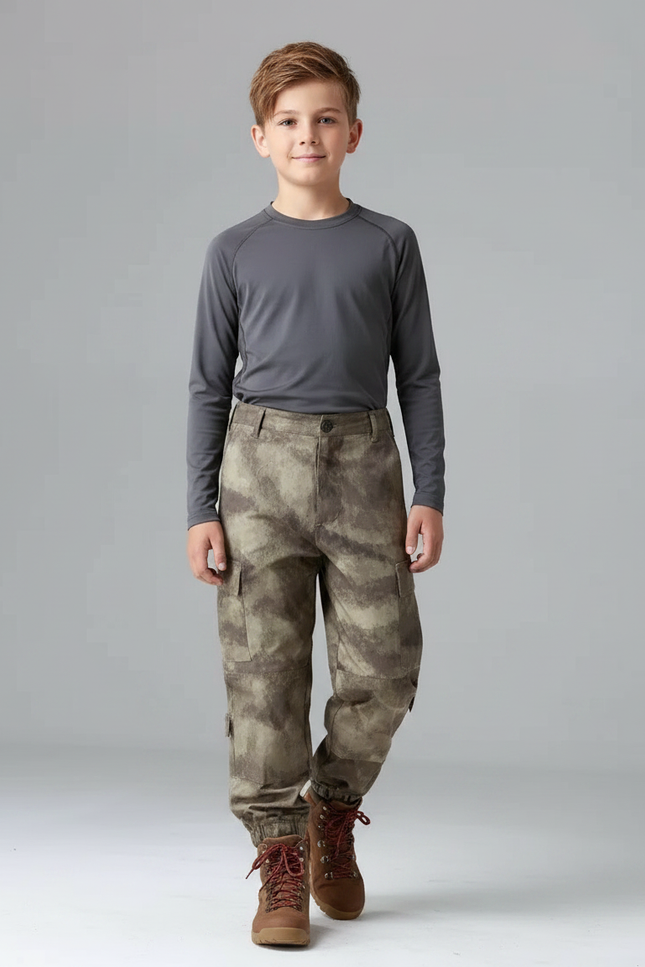 Pantalon Randonnée Camouflage Cargo Enfant Robuste - Imprimé Polyester