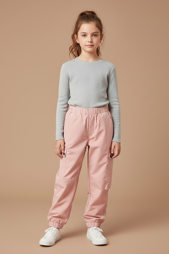 Pantalon Randonnée Rose Cargo Enfant Doublé Polaire - Polyester