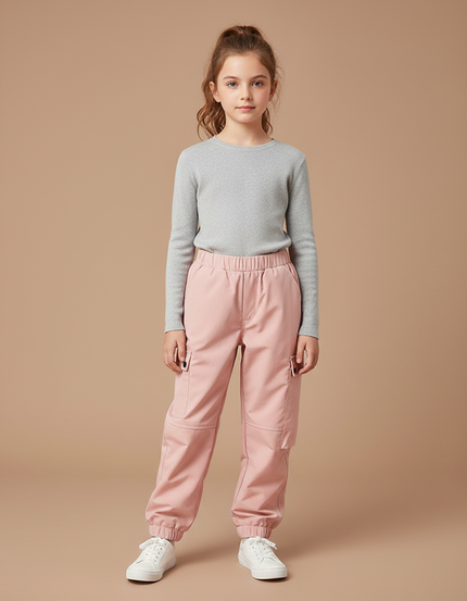 Pantalon Randonnée Rose Cargo Enfant Doublé Polaire - Polyester
