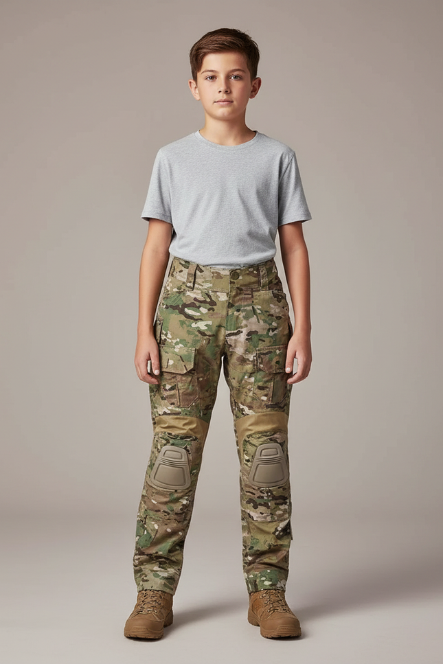 Pantalon Randonnée Camouflage Militaire Enfant Renforcé - Multicolore Polyester