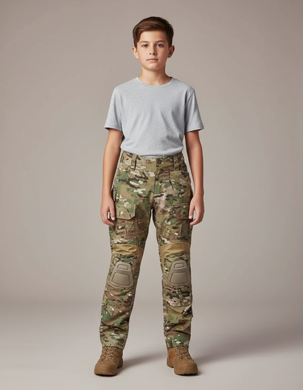 Pantalon Randonnée Camouflage Militaire Enfant Renforcé - Multicolore Polyester