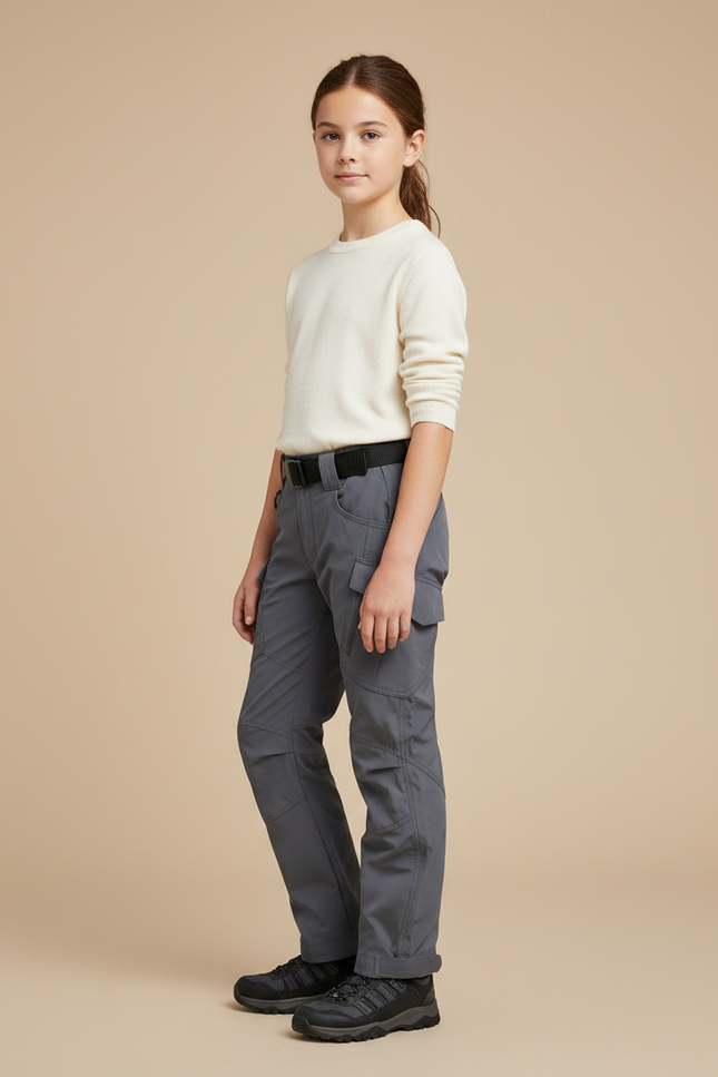 Pantalon Randonnée Gris Cargo Multipoches Uni - Polyester