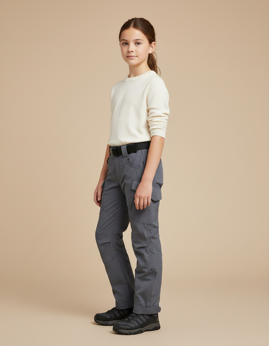 Pantalon Randonnée Gris Cargo Multipoches Uni - Polyester
