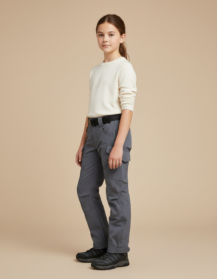 Pantalon Randonnée Gris Cargo Multipoches Uni - Polyester