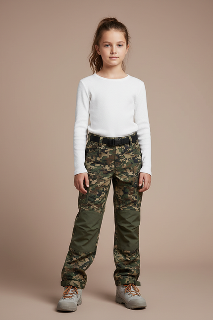 Pantalon Randonnée Camouflage Vert Genoux Renforcés Enfant - Polyester