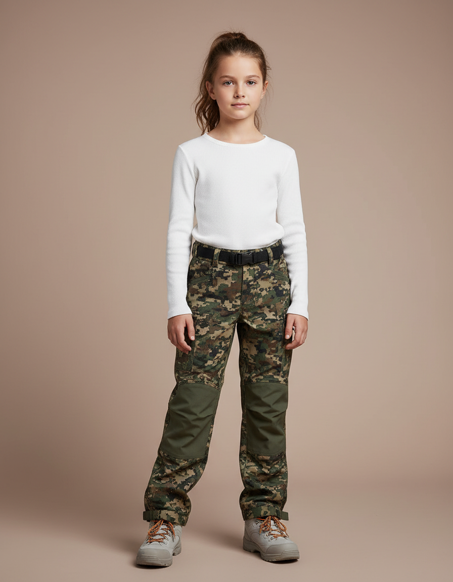 Pantalon Randonnée Camouflage Vert Genoux Renforcés Enfant - Polyester
