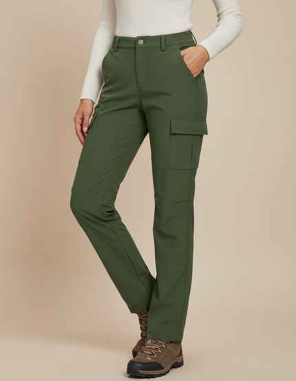 Pantalon Randonnée Vert Militaire Cargo Doublé Polaire Femme - Kaki Polyester