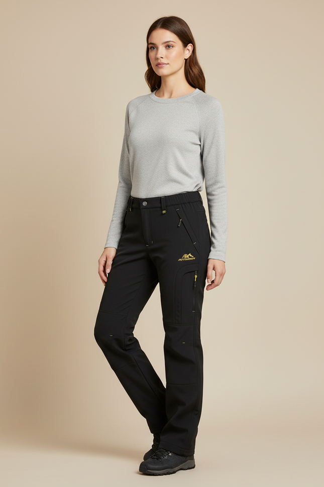 Pantalon Randonnée Noir Polaire Imperméable Femme - Polyester