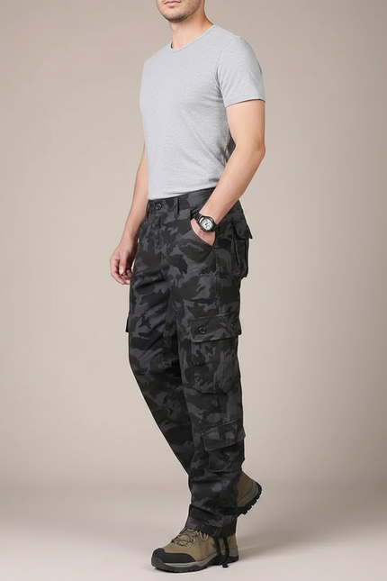Pantalon Randonnée Camouflage Cargo Tactique Homme Coton - Gris Toile