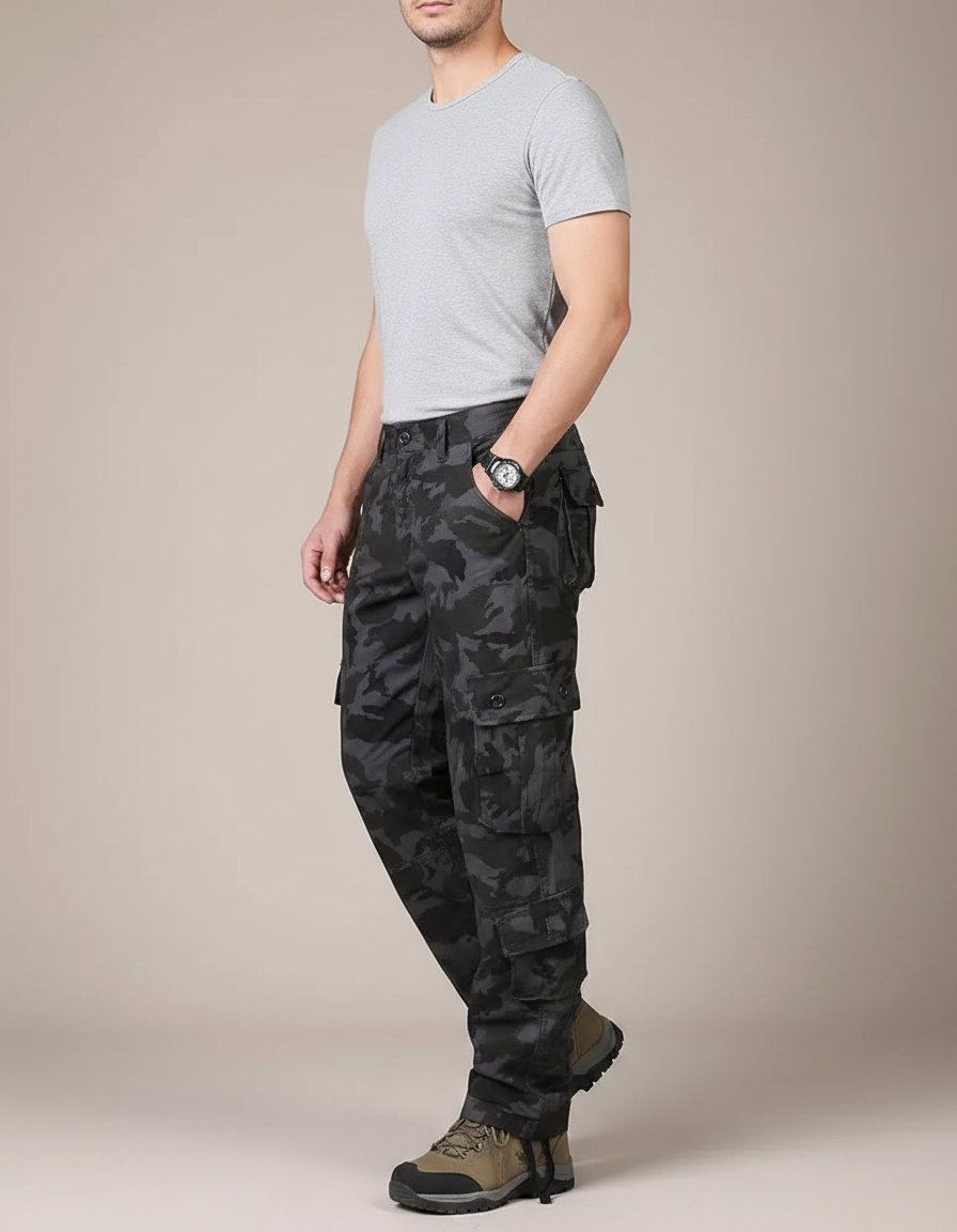 Pantalon Randonnée Camouflage Cargo Tactique Homme Coton - Gris Toile