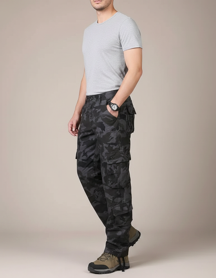 Pantalon Randonnée Camouflage Cargo Tactique Homme Coton - Gris Toile