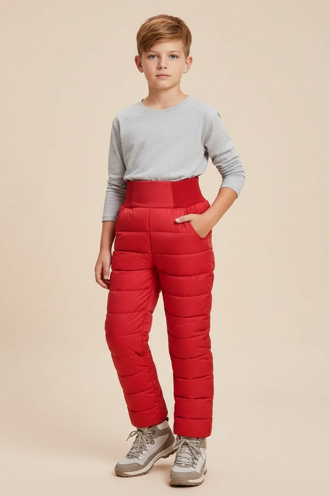 Pantalon Randonnée Rouge Matelassé Enfant Hiver - Polyester