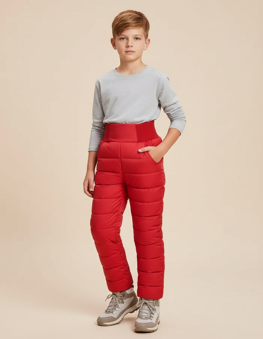 Pantalon Randonnée Rouge Matelassé Enfant Hiver - Polyester
