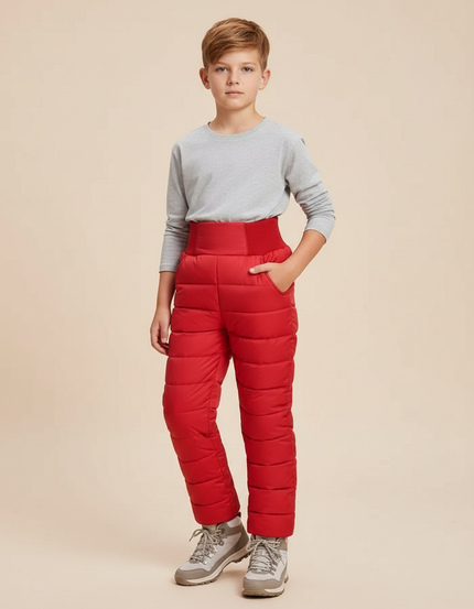 Pantalon Randonnée Rouge Matelassé Enfant Hiver - Polyester