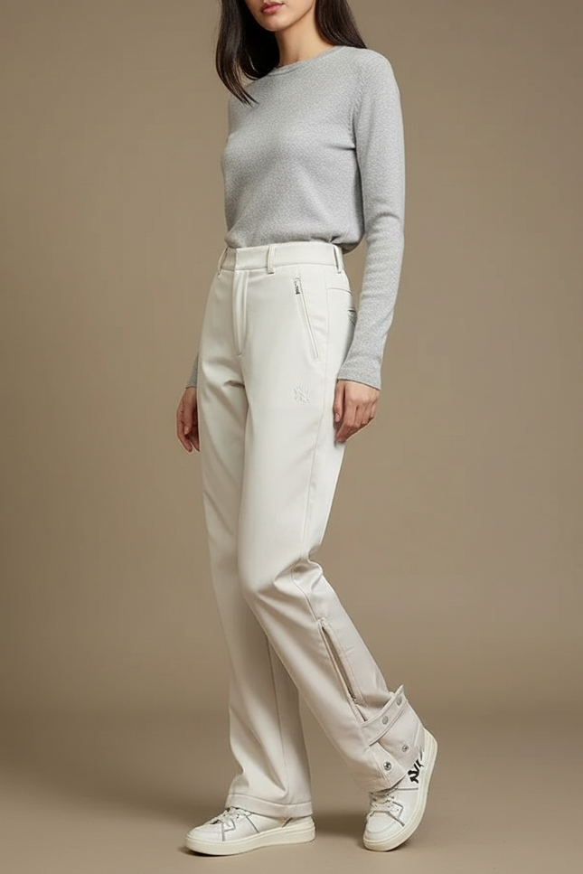 Pantalon Randonnée Beige Droit Imperméable Zippé Femme - Polyester