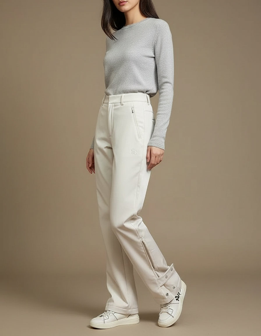 Pantalon Randonnée Beige Droit Imperméable Zippé Femme - Polyester