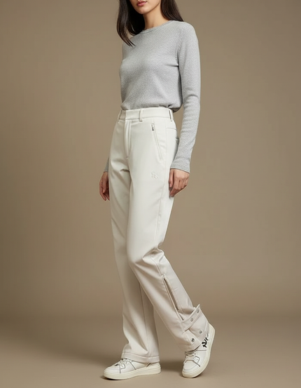 Pantalon Randonnée Beige Droit Imperméable Zippé Femme - Polyester