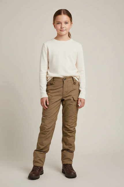 Pantalon Randonnée Kaki Multipoches Enfant Résistant - Toile