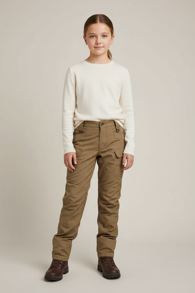 Pantalon Randonnée Kaki Multipoches Enfant Résistant - Toile