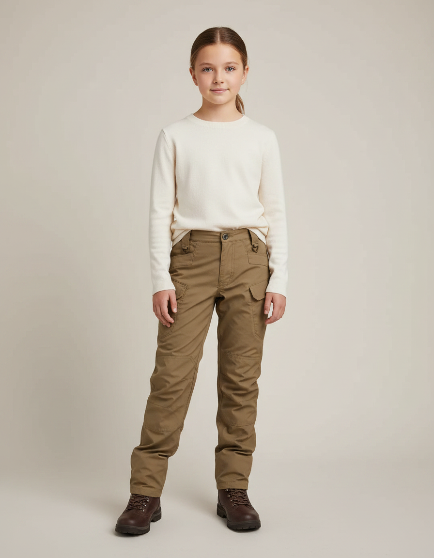 Pantalon Randonnée Kaki Multipoches Enfant Résistant - Toile