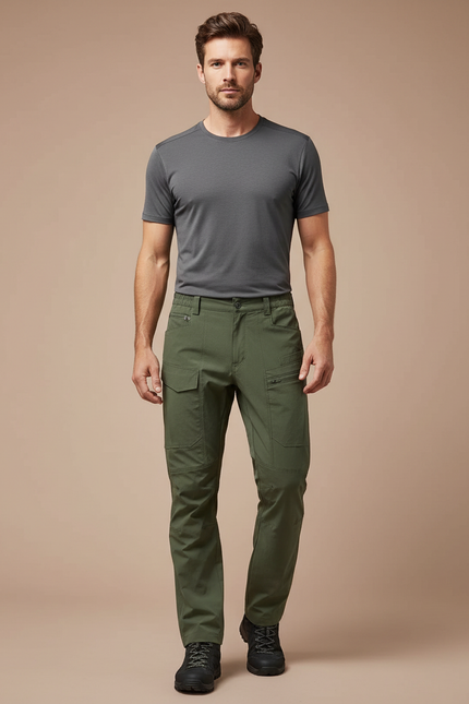 Pantalon Randonnée Vert Cargo Léger Homme - Kaki Polyester