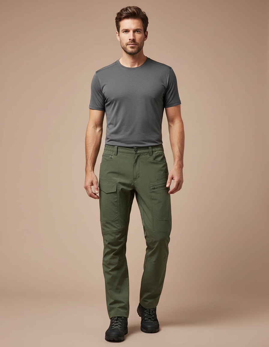 Pantalon Randonnée Vert Cargo Léger Homme - Kaki Polyester