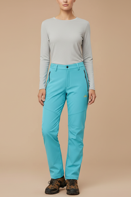 Pantalon Randonnée Femme Turquoise Doux Extensible Coupe-Vent - Bleu Polyester
