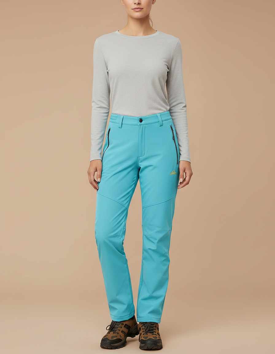 Pantalon Randonnée Femme Turquoise Doux Extensible Coupe-Vent - Bleu Polyester