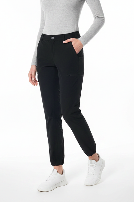 Pantalon Randonnée Noir Léger Cargo Élastiqué Femme - Polyester