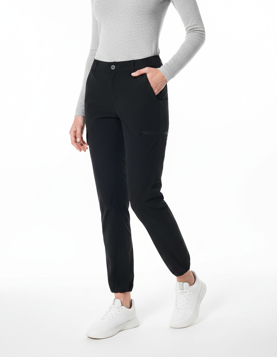 Pantalon Randonnée Noir Léger Cargo Élastiqué Femme - Polyester