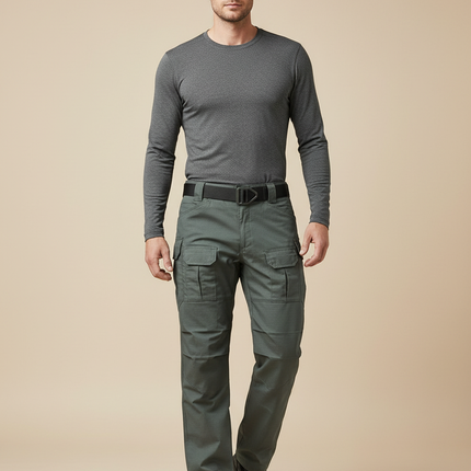 Pantalon Randonnée Vert Militaire Cargo Homme Tactique Multi-Poches - Polyester
