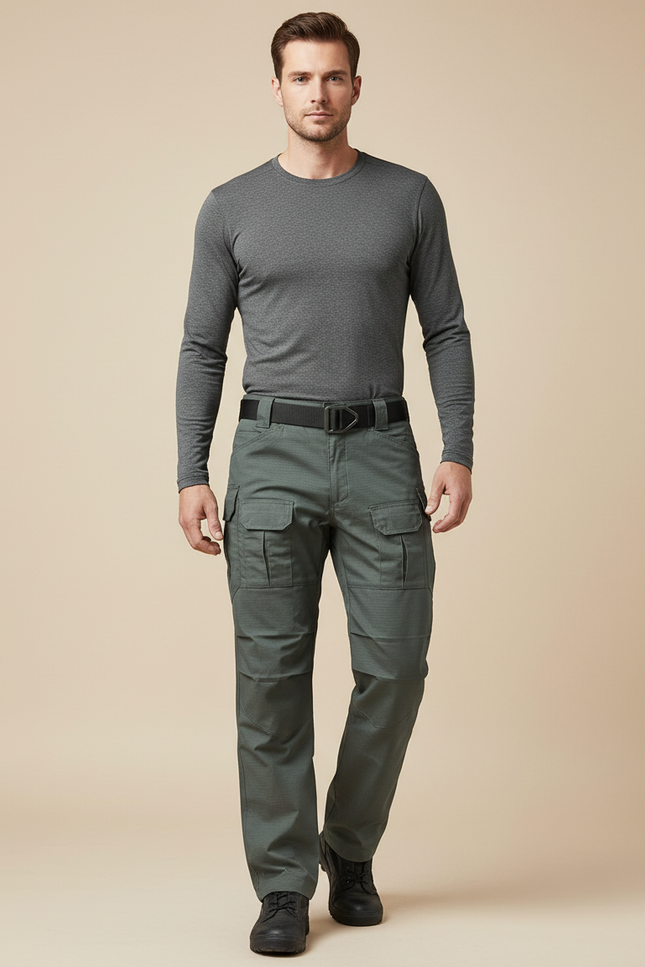 Pantalon Randonnée Vert Militaire Cargo Homme Tactique Multi-Poches - Polyester