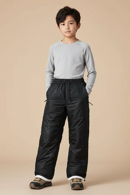 Pantalon Randonnée Noir Matelassé Enfant Hiver - Polyester