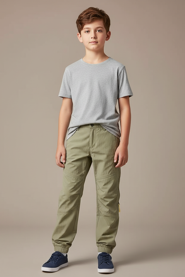 Pantalon Randonnée Kaki Enfant Léger Confortable Jogger - Polyester